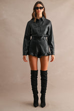 Load image into Gallery viewer, NEWEST ARRIVAL Black Pleather Long Sleeve Romper
