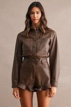 Load image into Gallery viewer, NEWEST ARRIVAL Brown Pleather Long Sleeve Romper
