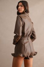 Load image into Gallery viewer, NEWEST ARRIVAL Brown Pleather Long Sleeve Romper
