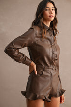 Load image into Gallery viewer, NEWEST ARRIVAL Brown Pleather Long Sleeve Romper
