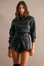 Load image into Gallery viewer, NEWEST ARRIVAL Black Pleather Long Sleeve Romper
