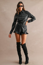 Load image into Gallery viewer, NEWEST ARRIVAL Black Pleather Long Sleeve Romper
