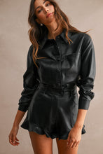 Load image into Gallery viewer, NEWEST ARRIVAL Black Pleather Long Sleeve Romper
