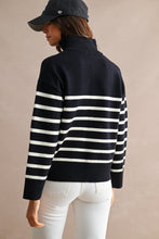 Load image into Gallery viewer, NEWEST ARRIVAL Navy/Cream Striped Half Zip Mock Neck Sweater
