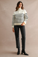 Load image into Gallery viewer, NEWEST ARRIVAL Cream/Black Striped Half Zip Mock Neck Sweater
