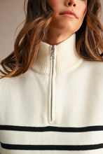 Load image into Gallery viewer, NEWEST ARRIVAL Cream/Black Striped Half Zip Mock Neck Sweater
