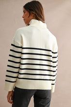 Load image into Gallery viewer, NEWEST ARRIVAL Cream/Black Striped Half Zip Mock Neck Sweater
