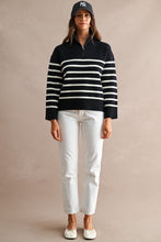 Load image into Gallery viewer, NEWEST ARRIVAL Navy/Cream Striped Half Zip Mock Neck Sweater
