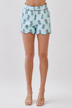Load image into Gallery viewer, NEWEST ARRIVAL Blue/Brown Floral Scallop Trim Shorts Set
