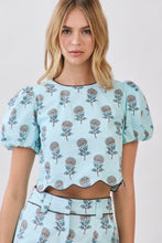Load image into Gallery viewer, NEWEST ARRIVAL Blue/Brown Floral Scallop Trim Shorts Set
