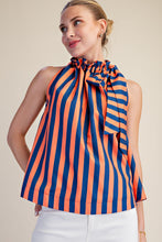 Load image into Gallery viewer, NEWEST ARRIVAL Orange/Blue Striped Halter Tie Blouse
