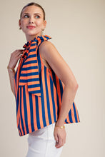 Load image into Gallery viewer, NEWEST ARRIVAL Orange/Blue Striped Halter Tie Blouse
