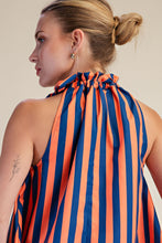 Load image into Gallery viewer, NEWEST ARRIVAL Orange/Blue Striped Halter Tie Blouse
