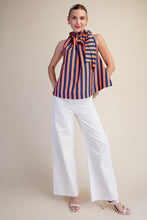 Load image into Gallery viewer, NEWEST ARRIVAL Orange/Blue Striped Halter Tie Blouse
