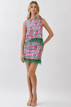 Load image into Gallery viewer, NEWEST ARRIVAL Pink/Green Feather Trim Mini Skirt Set
