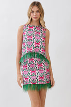 Load image into Gallery viewer, NEWEST ARRIVAL Pink/Green Feather Trim Mini Skirt Set
