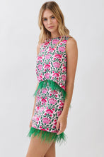 Load image into Gallery viewer, NEWEST ARRIVAL Pink/Green Feather Trim Mini Skirt Set
