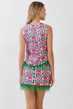 Load image into Gallery viewer, NEWEST ARRIVAL Pink/Green Feather Trim Mini Skirt Set
