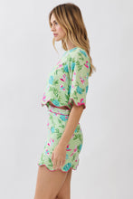 Load image into Gallery viewer, NEWEST ARRIVAL Summer Green Bird Print Scallop Trim Mini Skirt Set

