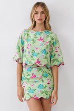 Load image into Gallery viewer, NEWEST ARRIVAL Summer Green Bird Print Scallop Trim Mini Skirt Set
