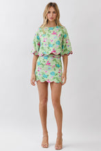 Load image into Gallery viewer, NEWEST ARRIVAL Summer Green Bird Print Scallop Trim Mini Skirt Set
