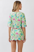 Load image into Gallery viewer, NEWEST ARRIVAL Summer Green Bird Print Scallop Trim Mini Skirt Set
