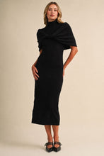 Load image into Gallery viewer, NEWEST ARRIVAL *PREORDER 11/7* Black Mock Neck Shawl Midi Sweater Dress
