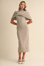 Load image into Gallery viewer, NEWEST ARRIVAL *PREORDER 11/7* Oatmeal Mock Neck Shawl Midi Sweater Dress
