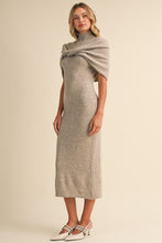 Load image into Gallery viewer, NEWEST ARRIVAL *PREORDER 11/7* Oatmeal Mock Neck Shawl Midi Sweater Dress
