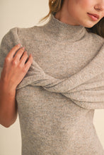 Load image into Gallery viewer, NEWEST ARRIVAL *PREORDER 11/7* Oatmeal Mock Neck Shawl Midi Sweater Dress
