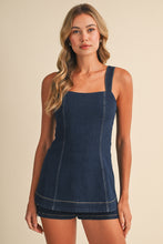 Load image into Gallery viewer, NEWEST ARRIVAL Dark Denim Overlay Fitted Romper
