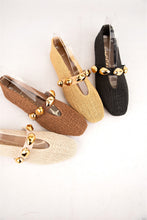 Load image into Gallery viewer, NEWEST ARRIVAL Cream Woven Textured Gold Accent Ballet Flats
