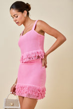 Load image into Gallery viewer, NEWEST ARRIVAL Pink Crochet Fringe Mini Skirt Set
