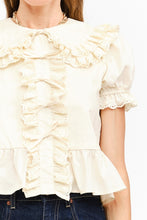 Load image into Gallery viewer, NEWEST ARRIVAL Cream Peter Pan Ruffle Peplum Blouse
