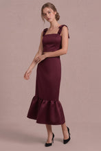 Load image into Gallery viewer, NEWEST ARRIVAL Burgundy Satin Shoulder Tie Midi Skirt Set
