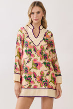 Load image into Gallery viewer, NEWEST ARRIVAL *PREORDER 7/29* Tan Floral Long Sleeve Shift Dress
