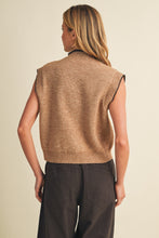 Load image into Gallery viewer, NEWEST ARRIVAL Mocha/Black Scallop Trim Neck Tie Ribbed Knit Vest

