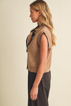 Load image into Gallery viewer, NEWEST ARRIVAL Mocha/Black Scallop Trim Neck Tie Ribbed Knit Vest

