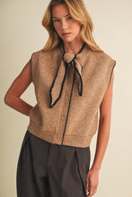 Load image into Gallery viewer, NEWEST ARRIVAL Mocha/Black Scallop Trim Neck Tie Ribbed Knit Vest
