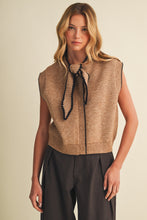 Load image into Gallery viewer, NEWEST ARRIVAL Mocha/Black Scallop Trim Neck Tie Ribbed Knit Vest
