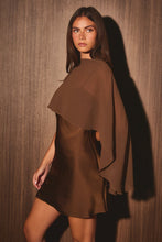 Load image into Gallery viewer, NEWEST ARRIVAL Brown Cape Satin Slip Dress
