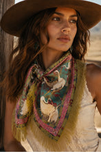 Load image into Gallery viewer, NEWEST ARRIVAL *PREORDER 9/3* Satin Tassel Fringe Crane Print Scarf

