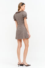 Load image into Gallery viewer, NEWEST ARRIVAL Mocha/Black Polka Dot Ruffle Trim Mini Dress
