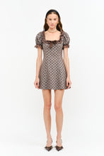 Load image into Gallery viewer, NEWEST ARRIVAL Mocha/Black Polka Dot Ruffle Trim Mini Dress
