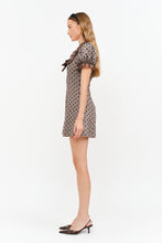 Load image into Gallery viewer, NEWEST ARRIVAL Mocha/Black Polka Dot Ruffle Trim Mini Dress
