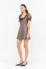 Load image into Gallery viewer, NEWEST ARRIVAL Mocha/Black Polka Dot Ruffle Trim Mini Dress
