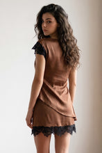 Load image into Gallery viewer, NEWEST ARRIVAL Brown/Black Lace Satin Skirt Set
