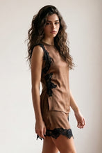 Load image into Gallery viewer, NEWEST ARRIVAL Brown/Black Lace Satin Skirt Set
