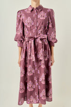 Load image into Gallery viewer, NEWEST ARRIVAL Mauve Floral Button Down Midi Dress
