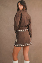 Load image into Gallery viewer, NEWEST ARRIVAL Brown Floral Embroidered Button Down Mini Skirt Set
